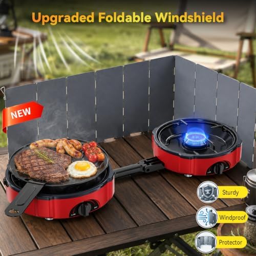 Two-Burner Camping Stove for Propane,20000 BTU Foldable Portable Camp Stove, Piezo Ignition & Adjustable Burners,Outdoor Gas Cooker with Carry Bag & Windproof for Camping, RV, Tailgating - Deep Red - Image 2
