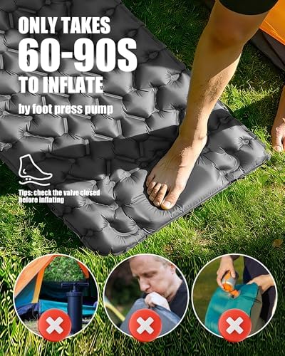 AKSOUL Camping Sleeping Pad Inflatable: Self-Inflating Compact Ultralight Air Mattress Lightweight Pad for Camping Hiking Backpacking Gray - Image 3