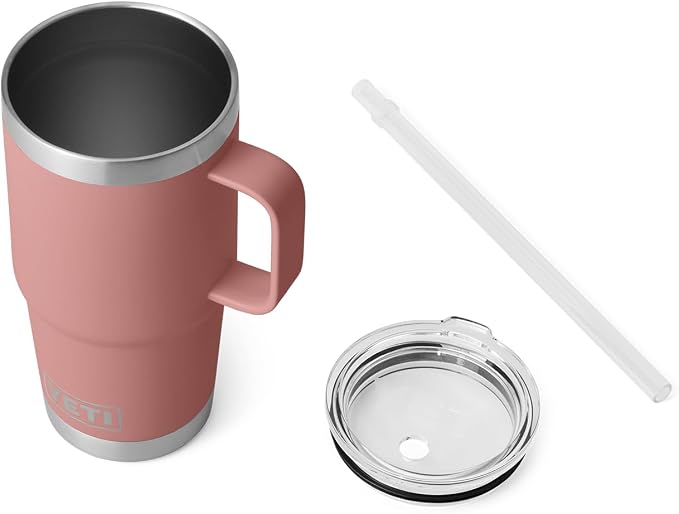 YETI Rambler 25 oz Tumbler with Handle and Straw Lid, Travel Mug Water Tumbler, Vacuum Insulated Cup with Handle, Stainless Steel, Sandstone Pink - Image 4