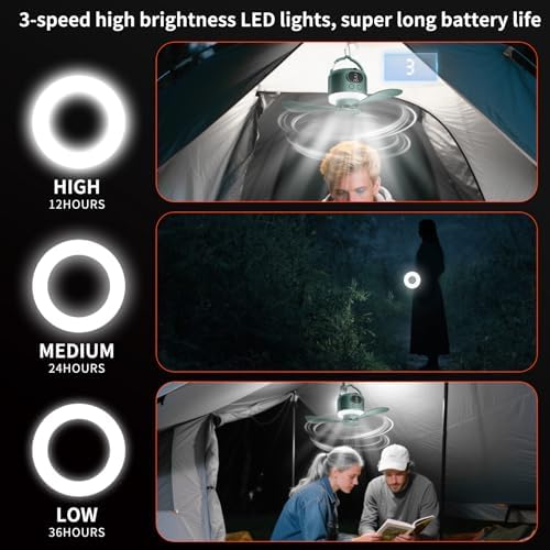11" Tent Fan with Light & Remote, Camping Ceiling Fan with 10040mAh Rechargeable Battery, Portable Hanging Fan for Tent, RV, Canopy, Outdoor Camping (Green, Centimeters, 28.9) - Image 4