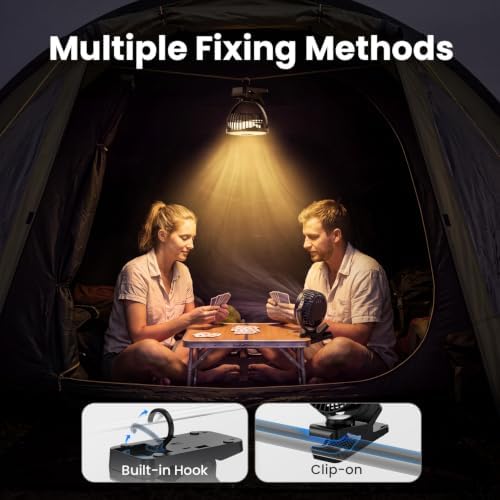 Camping Fan, 12000mAh Clip on Fans with LED Lights/ Remote/ Hooks/3 Levels - Image 5