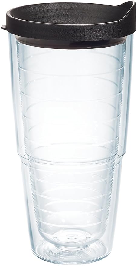 Tervis Clear & Colorful Lidded Made in USA Double Walled Insulated Tumbler Travel Cup Keeps Drinks Cold & Hot, 24oz, Black Lid, 1 Count (Pack of 1) by TervisTumblerCompany