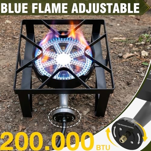 BESTFIRE 200,000 BTU Heavy-Duty Propane Burner – Outdoor Stove with 0-20Psi Adjustable Regulator & Black Hose – Ideal for Home Brewing, Turkey Frying, Camping & Backyard Cooking - Image 4