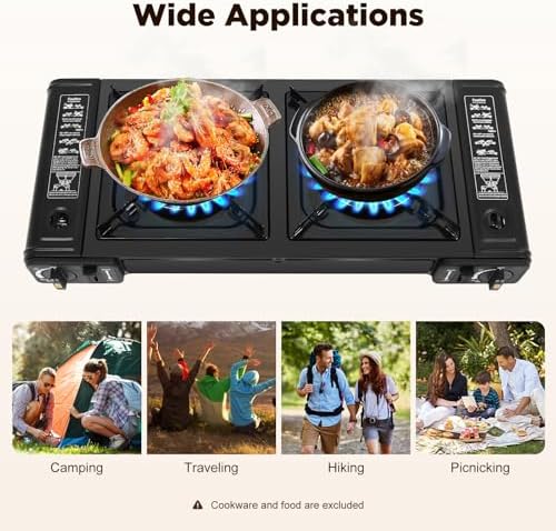 Portable Gas Stove, 2-Burner Butane Camping Stove with Carry Case, Outdoor Kitchens LPG Stove, Automatic Ignition Outdoor Indoor Cooking Gear - Image 7