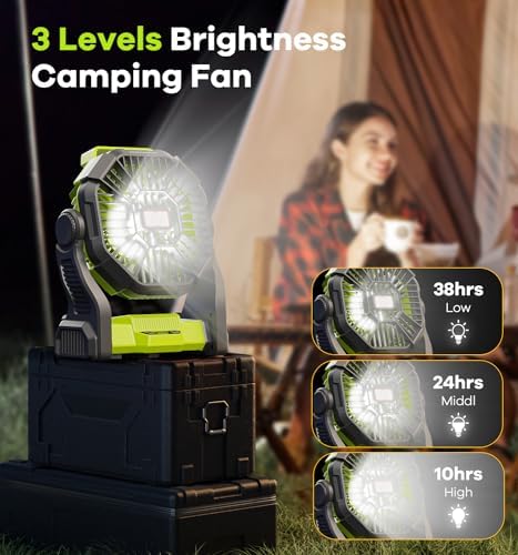 DOWILLDO Portable Battery Powered Camping Fan - with LED Light, Quiet Battery Operated, Camping Gear for Travel, Tent, Beach, Car or Hurricane Power Outages - Image 4