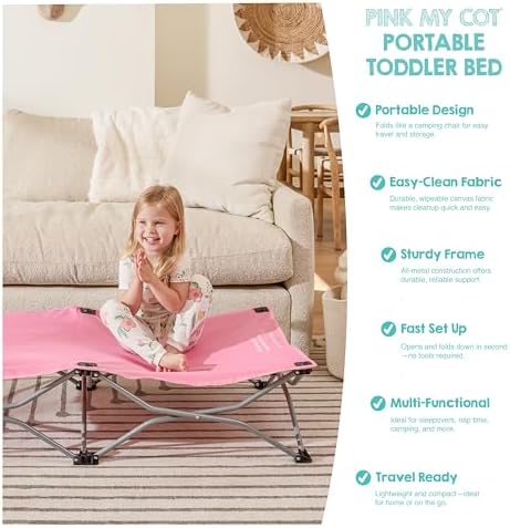 Regalo My Cot® Portable Toddler Bed, Foldable Kids Travel Bed & Camping Cot, Lightweight Sleeping Cot for Toddlers, Indoor/Outdoor, 46.5” x 24” x 9.5”, Pink - Image 4