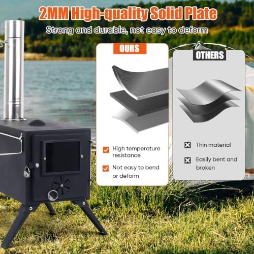 Hot Tent Stove,AVOFOREST Wood Burning Stove,Small Wood Stove with 7 Stainless Chimney Pipes for Outdoor Heating & Cooking, Ice Fishing, Hunting - Image 4