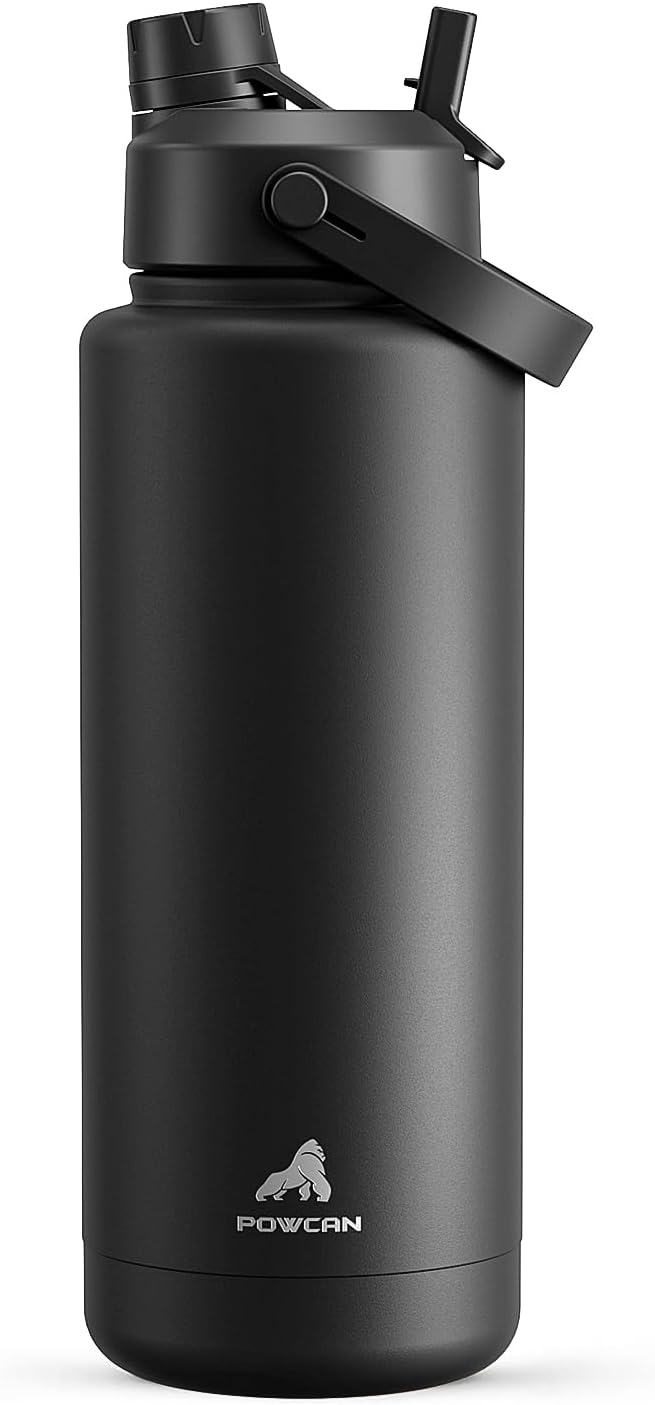 POWCAN 40 oz Insulated Water Bottle with 2-in-1 Straw and Spout Lid, Keep Cold 24H, Leak-Proof, BPA-Free, Double Wall Stainless Steel Water Bottle for Sports, Gym, Travel, and School (Dark Knight) by POWCAN