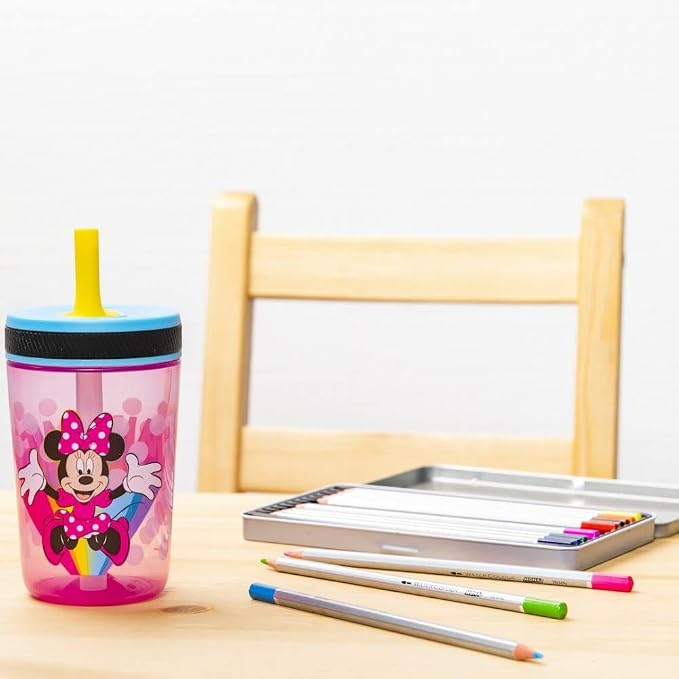 Zak Designs Disney Kelso Tumbler 15 oz Set (Minnie Mouse) Leak-Proof Screw-On Lid with Straw, Made of Durable Plastic and Silicone, Perfect Bundle for Kids - Image 3