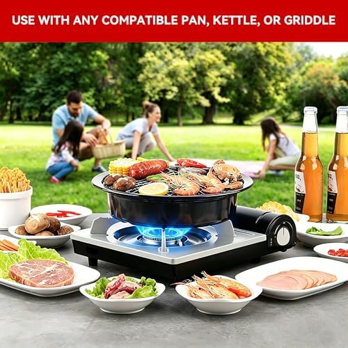 Detachable Grill Pan & Butane Stove Combo with Safety Auto-Eject | Portable Suitcase Design for Camping, Tailgating, Picnics, Indoor/Outdoor Cooking & Hot Pot - Image 6