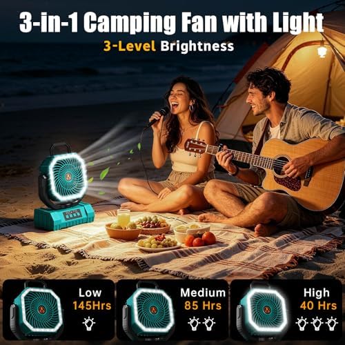 Camping Fan Rechargeable - 20000mAh Portable Cordless Battery Powered Fans with LED Lantern, Remote Auto Oscillating Table Fan Battery Operated Tent Fan for Travel Outdoor Fishing Bedroom Home (Blue) - Image 4