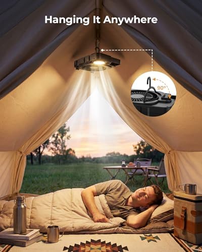 PopoIron 2-in-1 Camping Fan with LED Lantern, USB-C Rechargeable Portable Fan with Sealed 8000mAh Battery Pack, Hanging & Desktop Use, 3-Speed Cooling, 3 Color Temperature Light for RV, Tent, Travel - Image 6