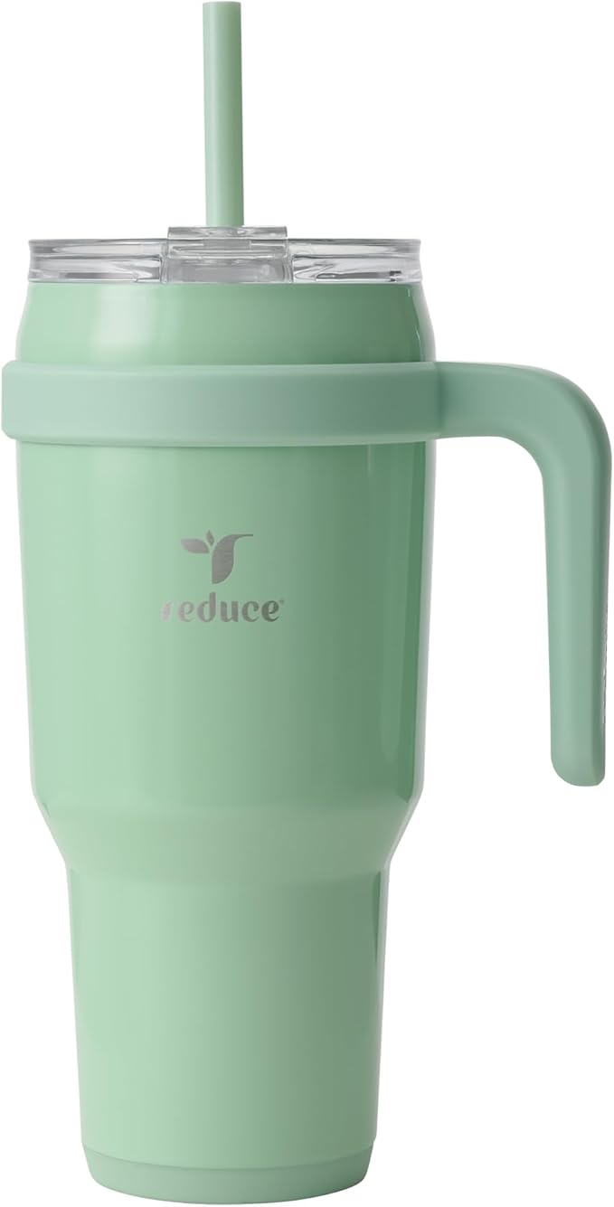 REDUCE 40 oz Stainless Steel Tumbler with Handle - Dual-Wall Vacuum Insulated Travel Mug, Sweat-Proof Lid & Reusable Straw - Keeps Drinks Cold for 24 Hrs, Fits Cupholders, Dishwasher Safe - Matcha by Reduce