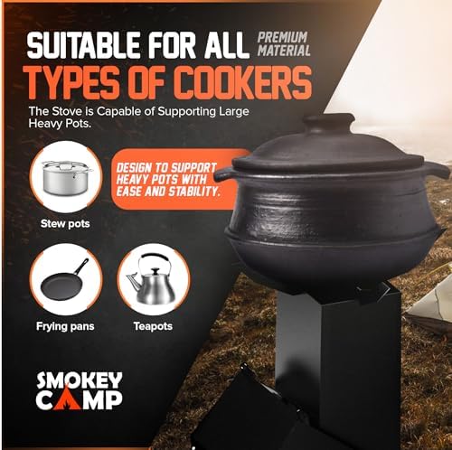 Rocket Stove for Camping Heavy Duty Wood Burning Stove with Adjustable Legs, Portable Wood Burning Fire Camping Stove, Cooking Camping Grilling Outdoor Backyard BBQ Stove with Storage Bag, Rod, Gloves - Image 5