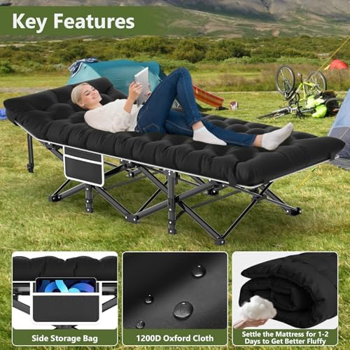 Slendor Camping Cot for Adults, Portable Folding Cot w/Carry Bag, 500lbs - Image 6