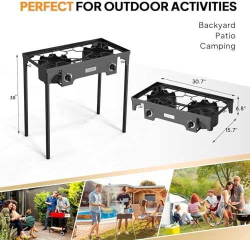 ROVSUN 2 Burner Outdoor Propane Gas Stove with Adjustable Regulator, 150,000 BTU High Pressure Stand Cooker for Backyard Cooking Camping Home Brewing Canning Turkey Frying - Image 6