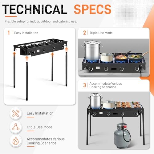 Outvita 4 Burner Propane Gas Stove for Outdoor Cooking, 300,000 BTU - Image 3