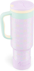 40 oz Insulated Tumbler with Handle and Push-Button Straw Lid, Stainless Steel Travel Cup for Gym Office, Leakproof, BPA-Free, Cup Holder Friendly, Bow Silicone Boot, Purple (Bow Lilac) by Coquella