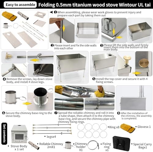 Soomloom foldable titanium wood-burning stove WintourULtai0.5mmlightweight compact durable portable folding wood burning outdoor camping hiking bushcraft ultralight cooking heatingfirewood stove - Image 4
