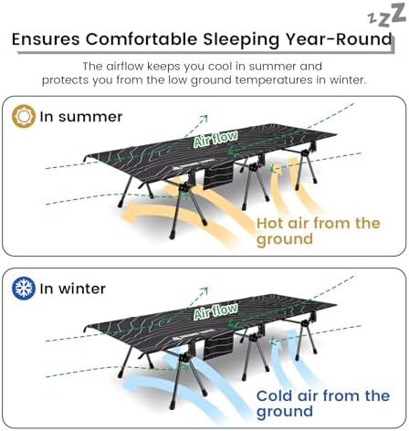 ONETIGRIS SUPRANUBIS Camping Cot, Height Adjustable with Cot Leg Extenders, Strong Support 330lbs, Lightweight Comfortable Folding Bed for Camping, Hiking, Travel, Truck, Beach, Office Nap - Image 4