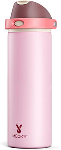 24 oz Insulated Water Bottle for Sports: Meoky Stainless Steel Water Bottle with Straw and Spout Lid - Leak Proof, Cold for 24 Hours, Fits in Car Cup Holder, BPA-Free for Women Travel, Angel Food Cake by MEOKY