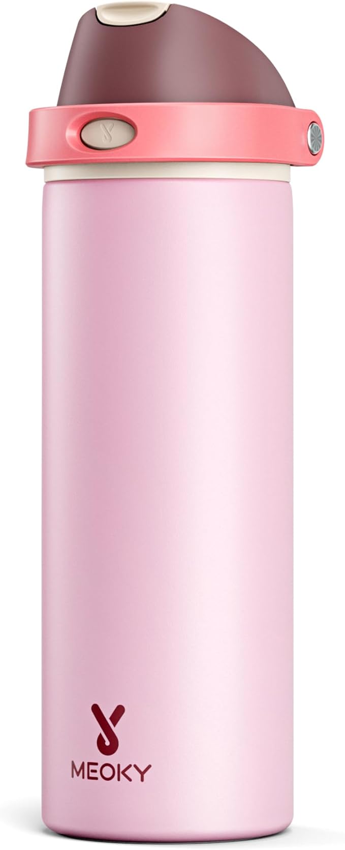 24 oz Insulated Water Bottle for Sports: Meoky Stainless Steel Water Bottle with Straw and Spout Lid - Leak Proof, Cold for 24 Hours, Fits in Car Cup Holder, BPA-Free for Women Travel, Angel Food Cake by MEOKY