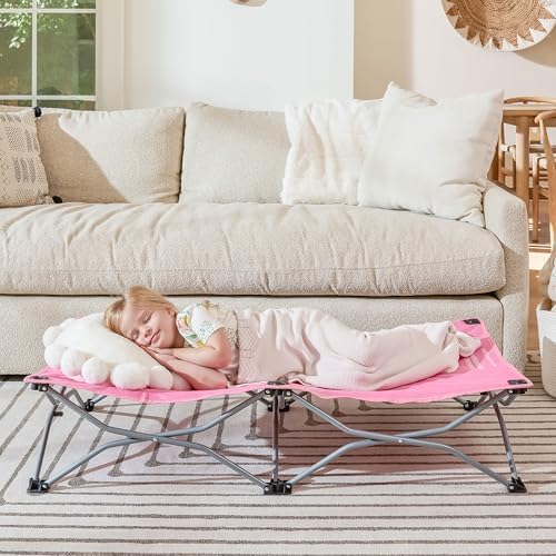 Regalo My Cot® Portable Toddler Bed, Foldable Kids Travel Bed & Camping Cot, Lightweight Sleeping Cot for Toddlers, Indoor/Outdoor, 46.5” x 24” x 9.5”, Pink by Regalo