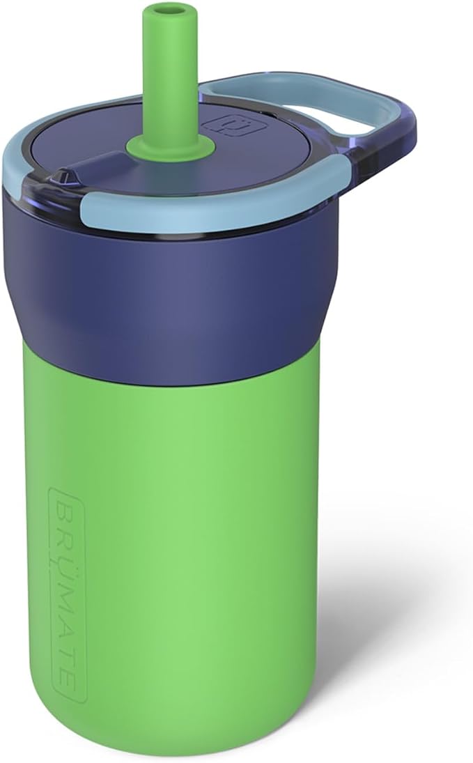 BrüMate Leap 12oz 100% Leakproof Kids Tumbler with Handle and Silicone Soft Straw | Drop Resistant Silicone Sleeve | For Kids 4+ | Insulated Stainless Steel | Cup Holder Friendly | 12oz (Neutron) by Br%C3%BCMate