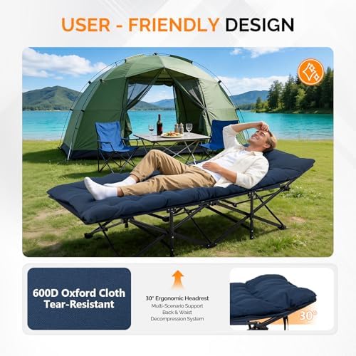 VINGLI Folding Camping Cot Bed,Camping Cots for Adults with Mattress, Foldable Cots for Sleeping with Pillow 1200D Layer Oxford for for Guest,Travel,Hiking-Blue 1P - Image 7
