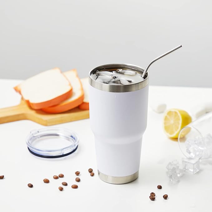 MEWAY 30oz Insulated Tumbler With Lids and Straws,Stainless Steel Double Vacuum Coffee Tumbler Cup, Brush, Durable Powder Coated Coffee Cup for Cold & Hot Drinks, Office, Travel(White,8 PACK) - Image 7