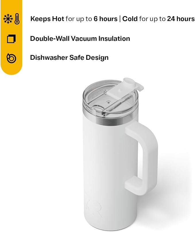 RTIC 20oz Road Trip Travel Mug with Lid and Handle, Ceramic Lined, Insulated, Stainless Steel, Metal, Double Wall Vacuum-Insulation, Portable Coffee, Tea Cup for Hot and Cold Drink, Cool Grey - Image 3
