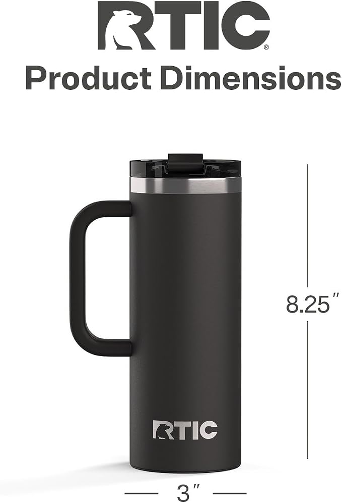 RTIC 20oz Road Trip Travel Mug with Lid and Handle, Ceramic Lined, Insulated, Stainless Steel, Metal, Double Wall Vacuum-Insulation, Portable Coffee, Tea Cup for Hot and Cold Drink, Black - Image 4