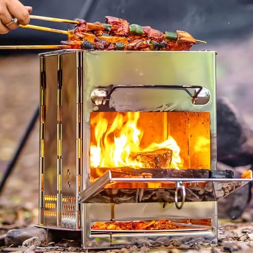 REDCAMP Wood Burning Folding Camp Stove Stainless Steel Grid, Portable Collapsible Backpacking Stove Survival Rocket Stove for Hiking Outdoor Tent Camping Picnic BBQ, Samll - Image 5