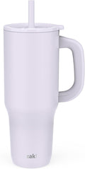 Zak Designs Sutton Travel Tumbler for On the Go, 40oz Stainless Steel with Vacuum Insulation, Silicone Straw, and Carry Handle for Cold Drinks (Smoky Lilac Purple) by ZakDesigns