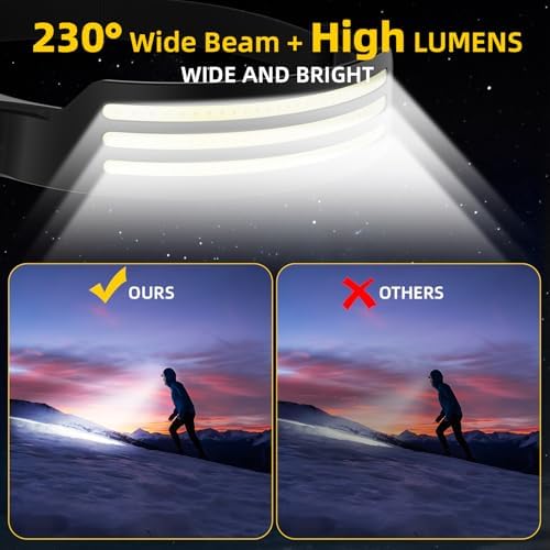 Headlamp Rechargeable 4PCS, Motion Sensor 230° COB Head Lamp, Headlights for Forehead, Hard hat Light for Adults, LED Headband Flashlight for Work, Hiking, Running, Camping Essentials Gear - Image 4
