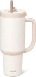 Ello Oasis 40 oz Tumbler with Handle & Retracting Straw | Reusable Insulated Stainless Steel Cup 100% Leakproof, Gifts for Teens Women Men | Keeps cold for 24 Hours, Cup Holder Friendly, Cream Tonal by Ello