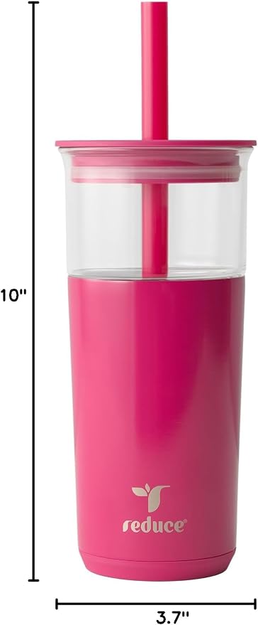 REDUCE Aspen 20 oz Vacuum Insulated Glass Tumbler with Lid & Extra Wide Straw - Keeps Drinks Cold for 12 Hrs - Ideal for Iced Coffee, Smoothies & Boba - Dishwasher Safe, Soft Base - Dragonfruit - Image 8