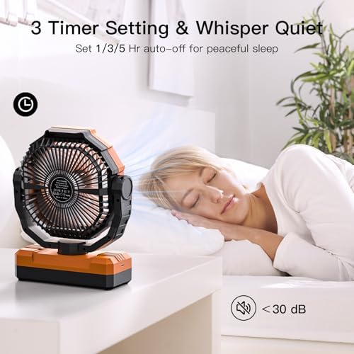 FRIZCOL 3-in-1 Camping Fan - Portable Fans Rechargeable - 36000mAh Detachable Battery Powered Fan with Light & Remote for Indoor Outdoor, Tent, Travel, Fishing, Jobsite, Gifts for Men Dad Him - Orange - Image 4