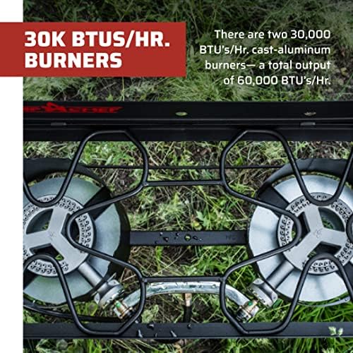 Camp Chef Explorer, Two Burner Stove, Two 30,000 BTU's cast-aluminum burners, Cooking Dimensions: 14 in. x 32 in, Black - Image 5