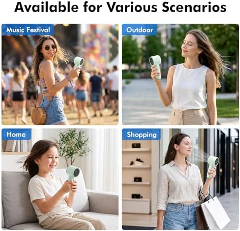 WHATOOK Portable Handheld Turbo Fan, 5 Speeds Mini Personal Fan with 4000mAh Rechargeable Battery, Small Pocket Fan for Travel Essentials, Beach, Office, Gifts for Women Men - Mint Green - Image 7