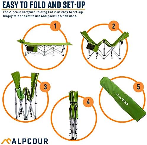 Alpcour Folding Camping Cot – Deluxe Collapsible Single Person Bed in a Bag w/Pillow for Indoor & Outdoor Use – Ultra Lightweight, Comfortable, Heavy Duty Design Holds Adults & Kids Up to 300 Lbs - Image 5