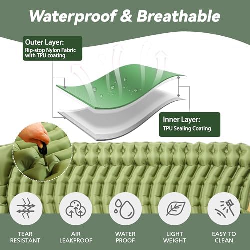 Double Camping Sleeping pad with Pillow & Built-in Foot Pump - Image 3