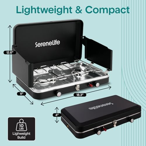 Camping Stove 2 Burner Propane Portable Camp Stove 24,400 BTU with Wind Guards Adjustable Burners Push Button Ignition Compact Outdoor Cooking for Camping Tailgating and Backyard - Image 2