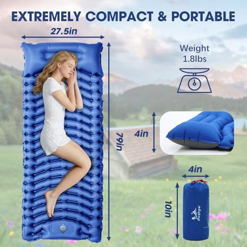 Ultralight Camping Sleeping Pad with Pillow & Built-in Foot Pump - Image 2