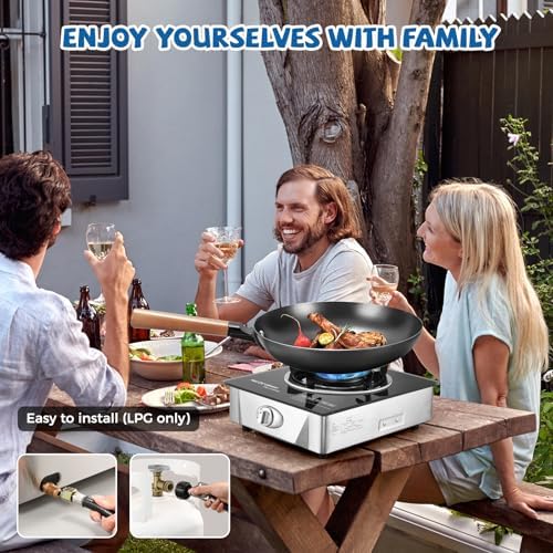 Single Burner Propane Stove 15000 BTU, Portable Gas Stove 1 Burner, Camping Stove Propane with LPG Adapter Hose for Indoor and Outdoor Kitchen Cooking - Image 3