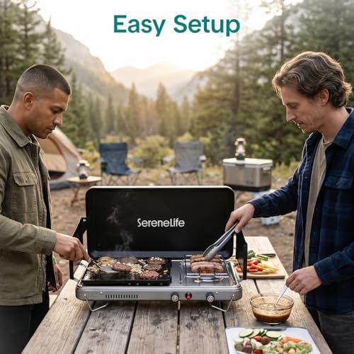 Camping Stove 2 in 1 Griddle Combo Portable Propane Camp Stove with Griddle Plate 10000 BTU Stove 5000 BTU Griddle Compact Outdoor Cooking for Camping Tailgating RV Backyard - Image 7