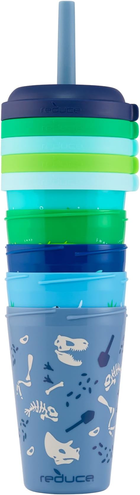 REDUCE GoGo's Kids Portable Tumbler Cups with Lids and Spill-Proof Straws - 5 Pack of Stackable 12 oz Tumblers with Twist-On Lids - Easy Storage, Dishwasher Safe - Scavenger Boy Set - Image 4