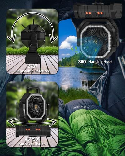 ADUST 20000mAh Battery Operated Camping Fan with Warm&Cold Light - Black - Image 6