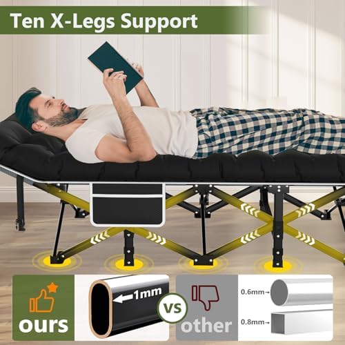 Slendor Camping Cot for Adults, Portable Folding Cot w/Carry Bag, 500lbs - Image 4
