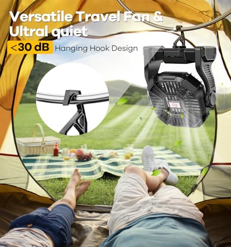 DOWILLDO Portable Battery Powered Camping Fan - with LED Light, Quiet Battery Operated, Camping Gear for Travel, Tent, Beach, Car or Hurricane Power Outages - Image 6